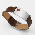 Boston Brown Leather & Stainless Watch Style Medical Bracelet